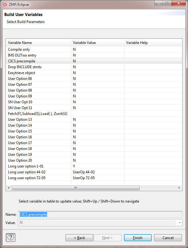 Build user variables